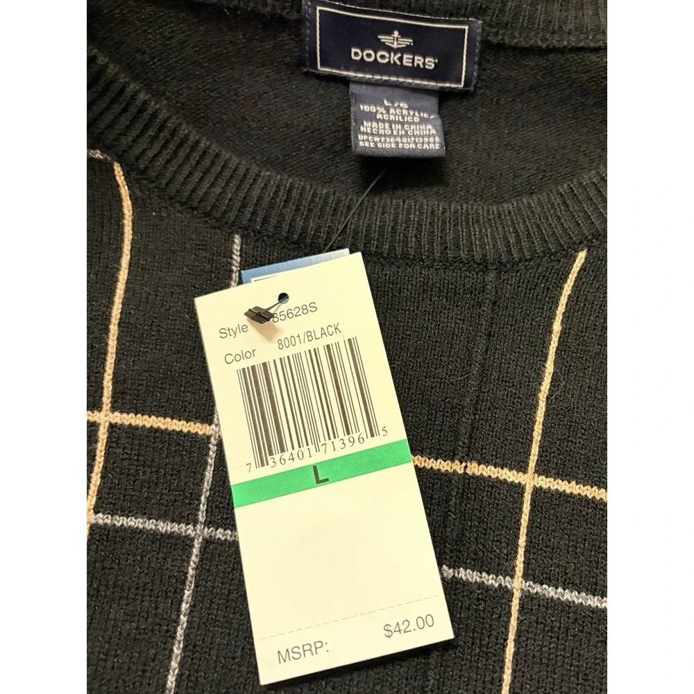Dockers Sweater Mens‎ L Black Geometric L/S Relaxed Fit Lightweight Pullover NWT